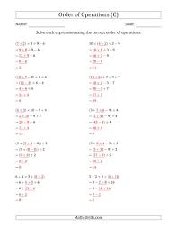 The Order Of Operations With Whole Numbers And No Exponents Four Steps C Math Worksheet Page 2 Order Of Operations Pemdas Worksheets Pemdas