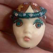 Vintage Signed Adagio Porcelain Hand Painted Pin Brooches Set of 3 Crystal  Eyes