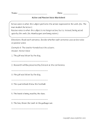 Active And Passive Voice Worksheet Active And Passive Voice Active Voice Passive