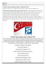 Prediksi Togel Singapura Sabtu 4 Agustus 2018