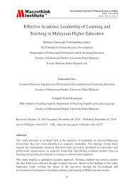 In line with our government's vision of promoting malaysia as a regional centre of educational excellence, napei, with the support from the ministry of education. Pdf Effective Academic Leadership Of Learning And Teaching In Malaysian Higher Education
