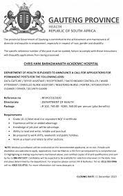 The main structure of the hospital was opened in 1979 and the hospital's facility has 1,088 usable beds. 2020 2021 Job Vacancies In Gauteng Posts Facebook