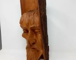 Bois arbre esprit sculpture figurative rustique original sculpté à la main  homme barbu 16