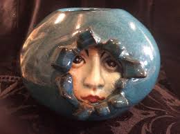 ALWAYS AZUL POTTERY VASE WITH FACE