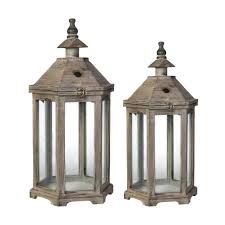 Natural Graca Polygon Temple Garden Lanterns Set Of Two A And B Home Glass Outdoor Decor A B Home Lantern Set Outdoor Decorative Lanterns