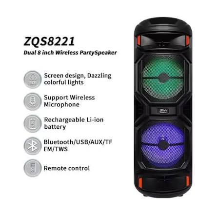 Sing E ZQS8221 Dual 8'' High Power Bass Speaker Portable Wireless Studio Dj Party Concert Speaker with Colorful Light Changing | Daraz.lk