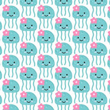 Pattern Cute Jellyfish Sea Fish Vector Animal Illustration Life Seal Jelly Kids Cartoon Seamless Baby Background Smile Marine Ocean Character Happy Design Under