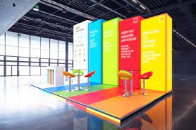 Colorful Booth Idea And With All Of Those Panels Backlit It Will Really Pop Intermedia Exhibition Booth Design Exhibition Stand Design Exhibition Stand