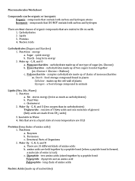 They form the cells of an organism and. Macromolecules Worksheet Carbohydrates Lipid