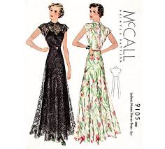A Lovely 1937 Style Evening Gown With Cap Sleeves Rounded Peter Pan Collar And Gored Skirt Th Evening Dresses Vintage Gown Sewing Pattern 1930s Dress Evening