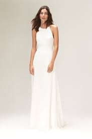 Eowyn Chiffon Sheath Wedding Dress With High Neckline And Strappy Back Minimalist Wedding Dresses Plain Wedding Dress High Neck Wedding Dress