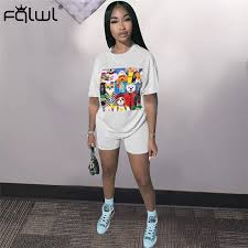 Maybe you would like to learn more about one of these? Buy Fqlwl Cartoon Print Two Piece Set Women Suit Summer Outfits T Shirt Biker Shorts Set Women Matching Sets Ladies Tracksuit Female Cicig