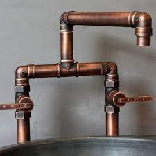 Copper kitchen tap handmade industrial style real copper indoor or outdoor. Kitchen Faucet Industry Affaire D Eau