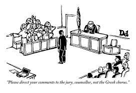 A Lawyer In A Courtroom Is Seen Facing A Chorus Drawing By Drew Dernavich |  Fine Art America