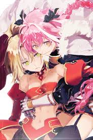 Wallpaper Fate Series Fgo Fate Apocrypha Anime Girls 2d Fan Art Digital Art Vertical Simple Background Small Boobs Long Hair Anime Boys No Bra Smiling Pink Hair Blond Hair Yellow Eyes He is the former rider of black from the great holy grail war thirteen years before. fate series fgo fate apocrypha anime