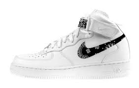 Black Nike Air Forces With White Tick Black Bandana Scarf Nike Air Force 1 Shoes White Mid Swoosh Bandana Fever In 2020 Popular Nike Shoes Nike Air Force Nike Air