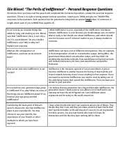 Elie wiesel rejected that negative path. Jacob Arnett Elie Wiesel The Perils Of Indifference Personal Response Questions Elie Wiesel The Perils Of Indifference Personal Course Hero