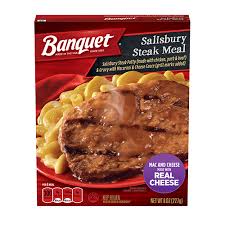 Apple pie or apple crisp. Salisbury Steak Meal With Mac And Cheese Banquet