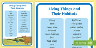 Science habitats, definitions and such. Year 2 Living Things Their Habitats Scientific Vocabulary Cards