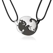 Black And White Jewelry Titanium Steel Black And White Cats Couple Necklace Couples Jewelry Necklaces Titanium Necklace Cat Pendant Necklace