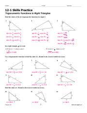 We have already defined the trigonometric functions in terms of right triangles. 8 4 Skills Practice Trigonometry And Special Right Triangles