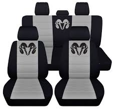 Front And Rear Seat Covers For A 2012 To 2018 Dodge Ram In Black And Silver Airbag Friendly In 2020 Dodge Ram 1500 Accessories Dodge Ram Accessories Dodge Ram Truck Accessories