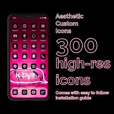Neon Pink 300 Aesthetic Custom App Icons Pack Iphone Ios Etsy App Icon App Covers Iphone App Design