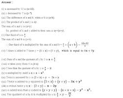 Product of two monomials = (product of their numerical coefficients) × (product of their variable parts). Algebraic Expressions Rs Aggarwal Class 6 Maths Solutions Exercise 8a