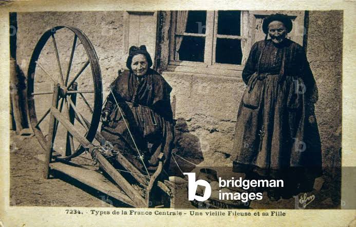 Image of Two old women with a textile spinning loom, Rural France by Unknown photographer, (20th century)