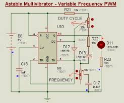 500ms is the same as saying 0.5s so by rearranging the formula above, we get the calculated value for the resistor, r as: Schematic Circuit Diagram Variable Frequency Pwm Using 555 Timer Proteus Simulation