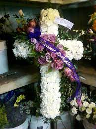 Carnation Cross With Lavender Roses For Funeral Funeral Flowers Lavender Roses Rose Flower