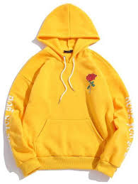 Rose Letter Fleece Kangaroo Pocket Pullover Hoodie Hoodies Womens Hoodies Yellow Hoodie