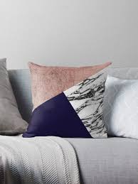 Black And Rose Gold Room Decor Modern Marble Rose Gold And Navy Blue Tricut Geo Throw Pillow By Blkstrawberry Room Decor Bedroom Rose Gold Rose Gold Bedroom Black And White Pillows