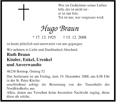 Traueranzeigen von Hugo Braun