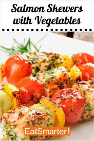 Salmon Skewers With Vegetables Recipe Healthy Dinner Recipes Delicious Healthy Recipes Vegetable Recipes