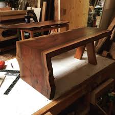 Walnut Waterfall Coffee Table And Accompanying Floating Top Wedge Table Await Pick Up The Legs Were A Request By The Clie Slab Table Coffee Table Small Tables