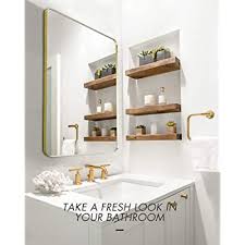 H frameless rectangular led light bathroom vanity mirror. Buy Gold Wall Mirror 22 X30 Bathroom Vanity Mirror Rounded Corner Rectangle Decorative Wall Mounted Mirrors Tempered Glass Panel Hd Large Mirrors With Brass Gold Metal Frame G5676 Online In Turkey B08vhvt1h4