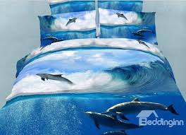Jumping Dolphin In The Sea Print 4 Piece Bedding Sets Duvet Cover Sets Beddinginn Com Queen Bedding Sets Linen Bedding Duvet Cover Sets