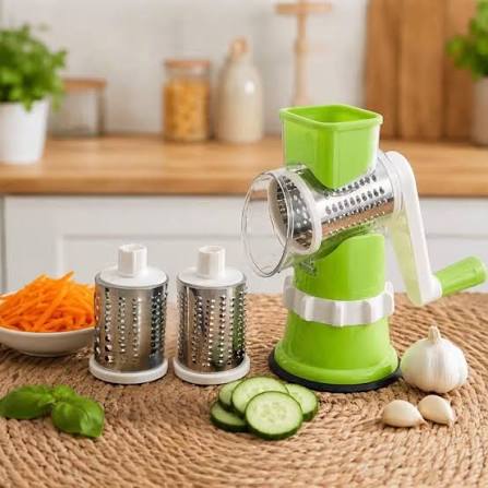 Cortadora de verduras multifunción Rallador de vegetales De acción manual Cuchillas de acero inoxidable Contiene 3 tambores de corte diferentes e intercambiables Base antideslizante - ✓Somos mayoristas y minoristas 📱Consultas al WhatsApp +