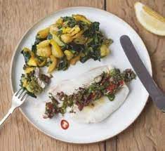 Jamie Oliver S Lemon Sole And Olive Sauce Sweet Courgettes And Jersey Royals Jamie Oliver Superfood Recipes Superfood Recipes Healthy Recipes