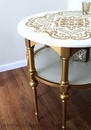 Gold And White Stenciled Table Themed Makeover Stenciled Table Stencil Furniture Painted Furniture