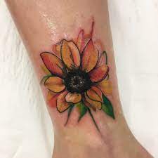 Watercolor Sunflower Tattoo C Anita Olivetti Tattoo Artist Watercolor Sunflower Tattoo Sunflower Tattoo Design Sunflower Tattoos