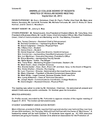 AMARILLO COLLEGE BOARD OF REGENTS MINUTES OF REGULAR BOARD MEETING  September 24, 2013