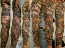 Black And White Nautical Half Sleeve Tattoo Designs D49ca17946b5331e4bb183f2367dd551 Jpg 736 546 Ocean Sleeve Tattoos Tattoo Sleeve Designs Pirate Tattoo