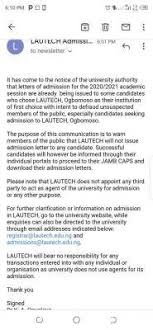 Here is how to go about. Lautech Disclaimer Notice On Admission Letter 2020 2021 Session Myschool