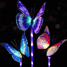 Solar stakes, used to line paths and driveways, are found at nearly all home improvement stores. Coolmade 3 Pack Outdoor Solar Garden Stake Lights Solar Stake Light Multi Color Changing Led Garden Lights Fiber Optic Butterfly Decorative Lights With A Purple Led Light Stake For Garden Decor