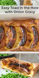 Easy Toad In The Hole With Onion Gravy Recipe Yorkshire Pudding And Sausage Toad In The Hole Homemade Breakfast Sausage