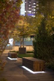Hudson Benches Shown In 8 Foot Configuration With Fsc 100 Ipe Hardwood Slats Custom Side Panels And Led Lightin Pocket Park Park Lighting Landscape Lighting