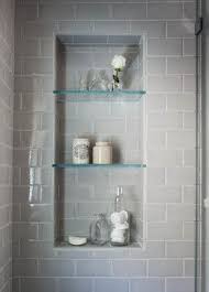 Back in the 1970s and '80s, when customers wanted a place to put their soap in a tile shower, i would install a ceramic soap dish or a corner shelf and call it a day. Beautiful Serene Bathroom Are The Glass Shelves In The Shower Niche Houzz Shower Niche Shower Shelves Contemporary Master Bathroom