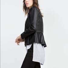 Adorable Faux Leather Peplum Jacket From Zara Zara Leather Jacket Leather Peplum Peplum Leather Jacket